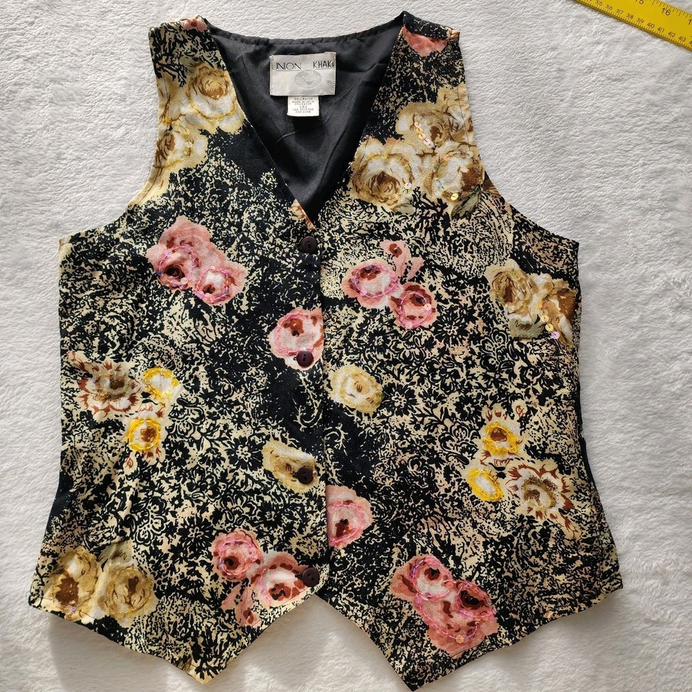 Vintage Floral Vest Womens Small Western Cottagecore Country Roses 90s Grannie - Picture 7 of 13